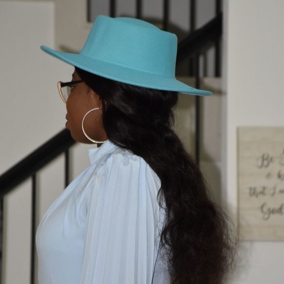 Turquoise Large Wide Brim Fedora Hat - Picture 2 of 8